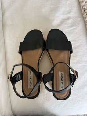 Steve Madden Black Open-Toe Ankle-Strap Wedge Sandal